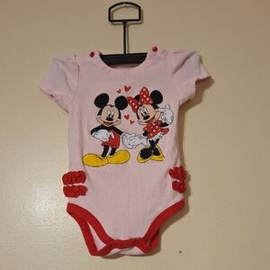 Disney Pink Infant Mickey & Minnie Mouse Ruffle Baby Onesie Bodysuit 18-24months